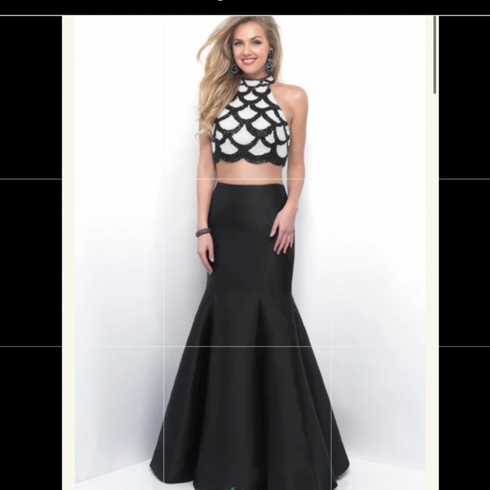 Blush 11240 Scallop Crop Top 2pc Prom Dress